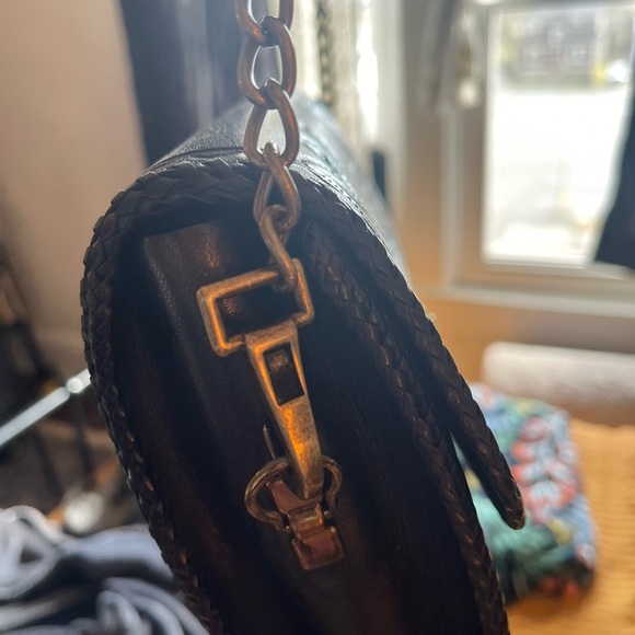 Vintage Black Leather Hand-tooled Purse Detachable Leather Handle and ChainStrap - Picture 10 of 12